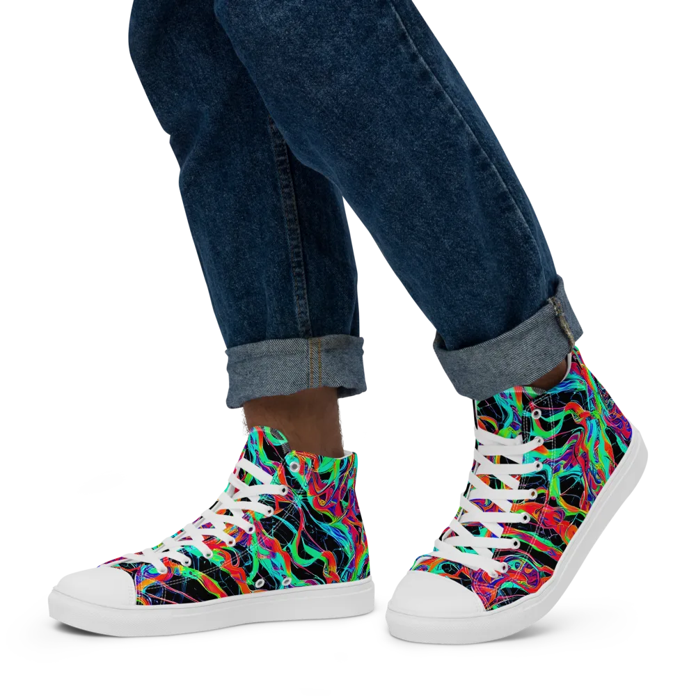 Fluorescent Rapture on Men's High Top Canvas Shoes — Left
