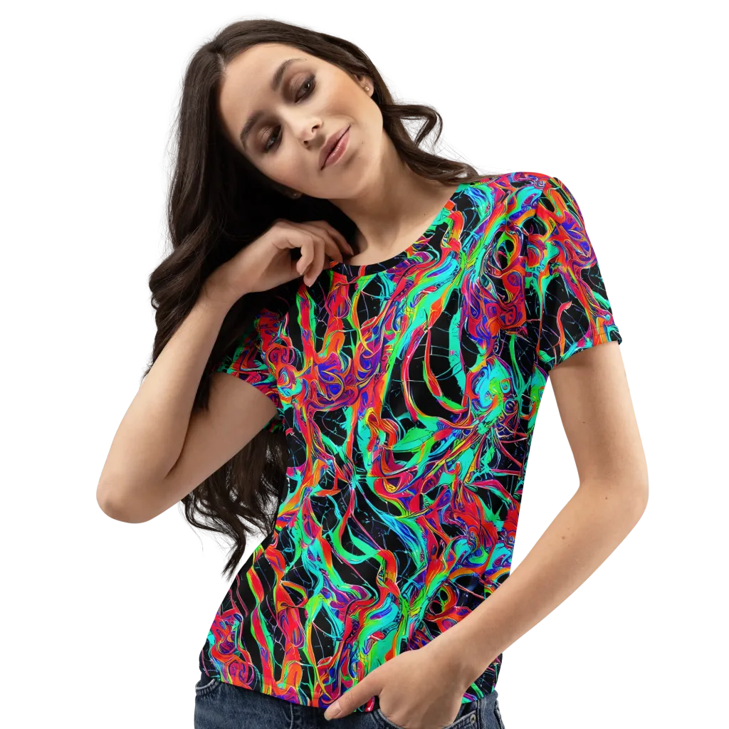Fluorescent Rapture on Women's Crew Neck T-Shirt — Left Front