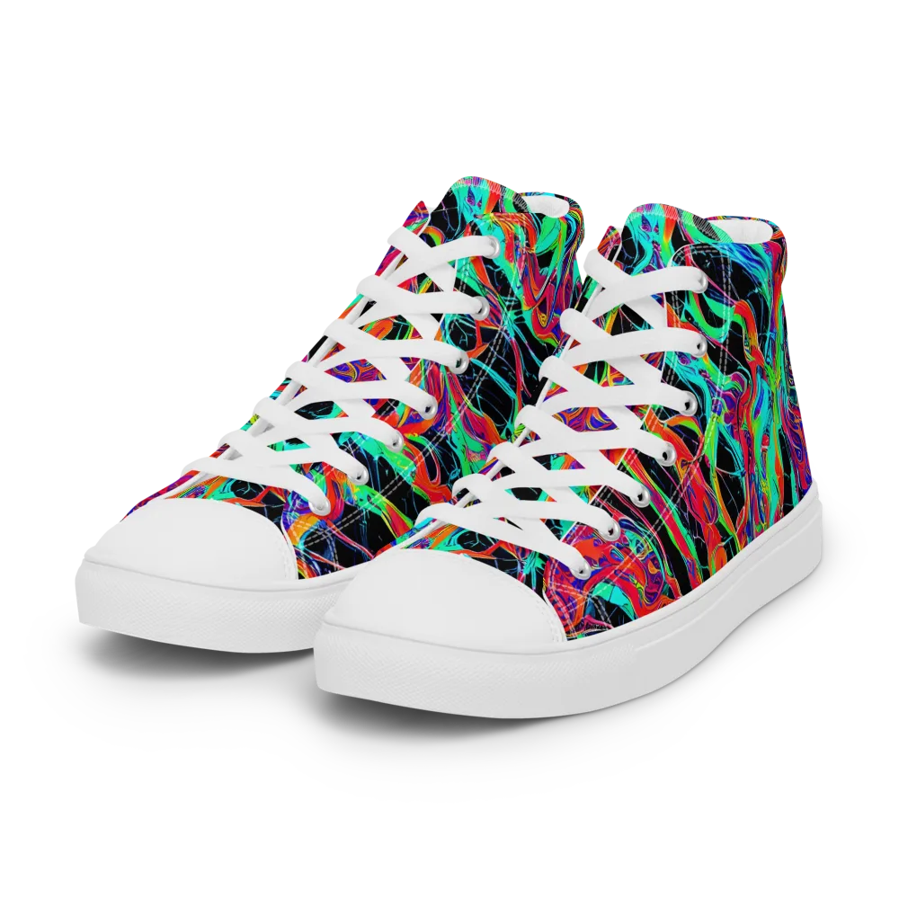 Fluorescent Rapture on Women's High Top Canvas Shoes — Left Front