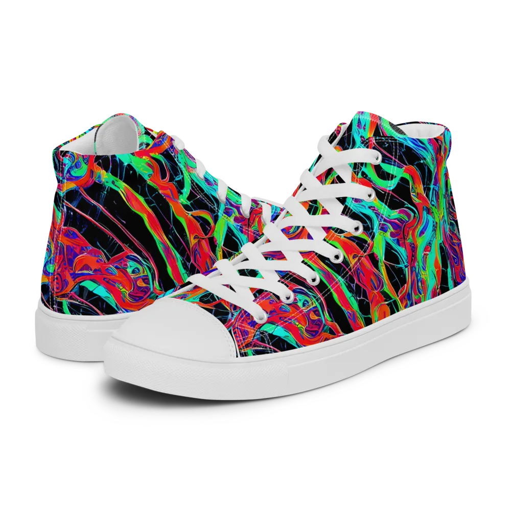 Fluorescent Rapture on Women's High Top Canvas Shoes — Left