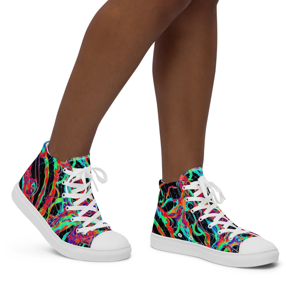 Fluorescent Rapture on Women's High Top Canvas Shoes — Right