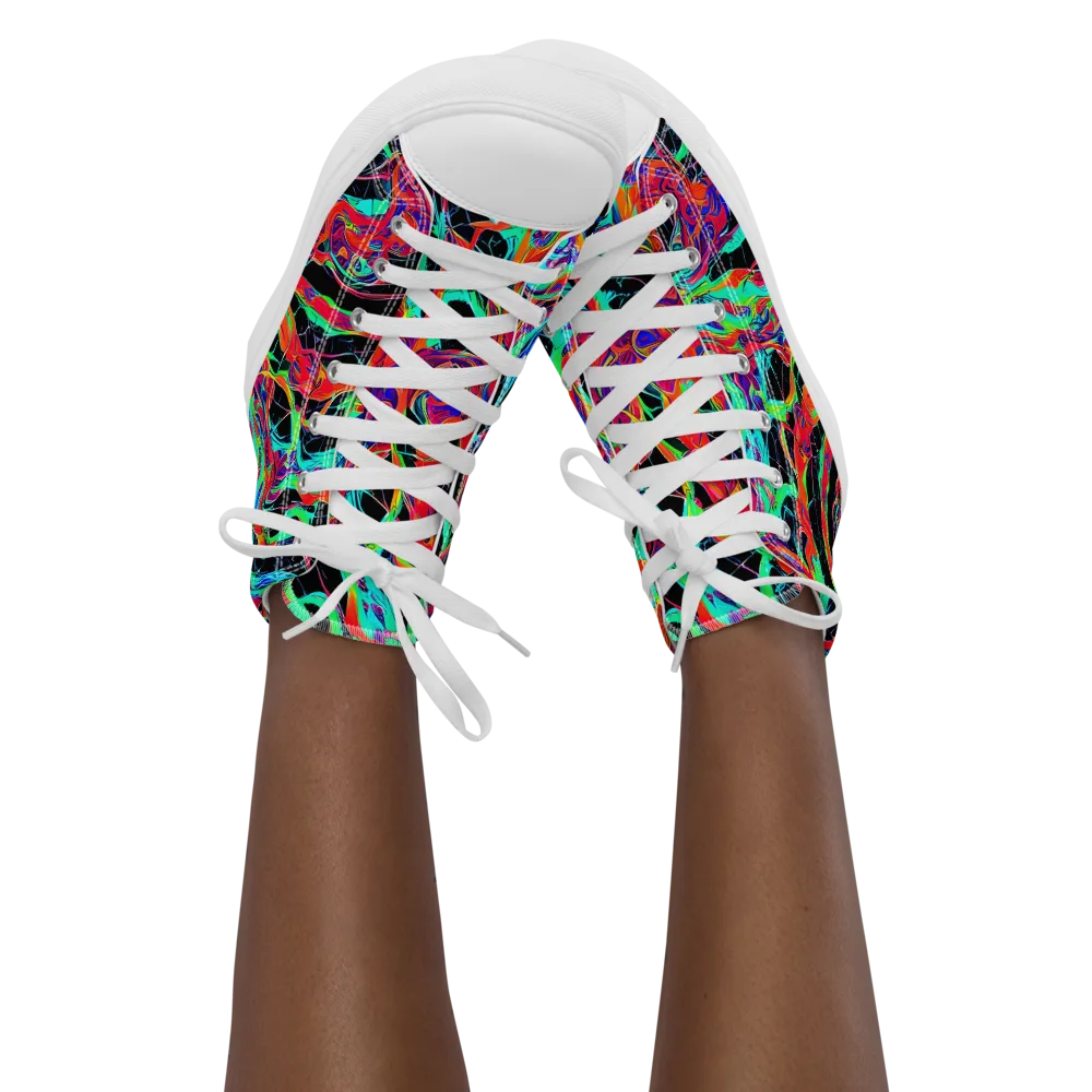 Fluorescent Rapture on Women's High Top Canvas Shoes — Front