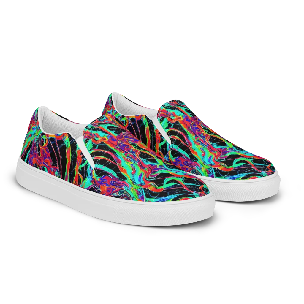 Fluorescent Rapture on Men's Slip-On Canvas Shoes — Right Front