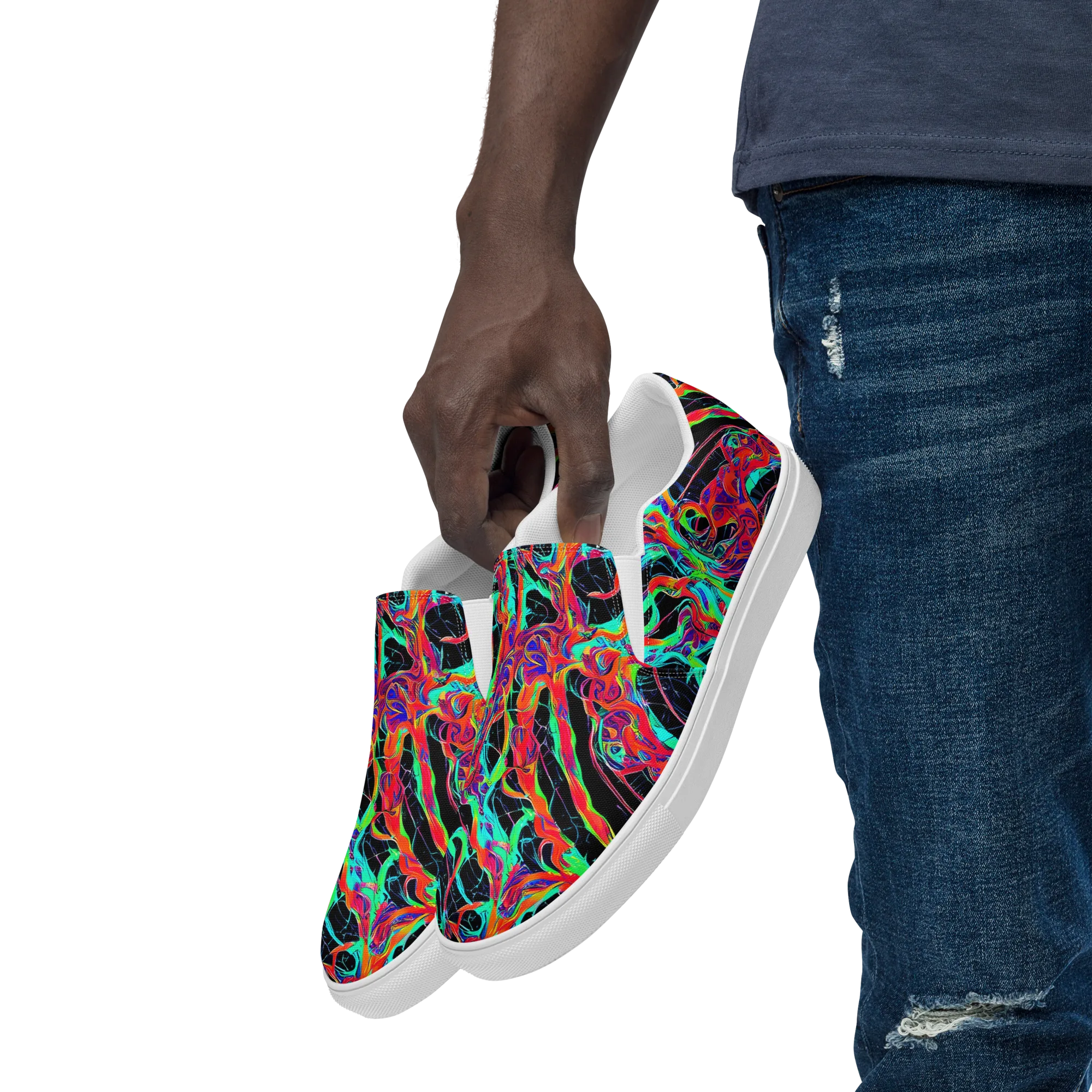 Fluorescent Rapture on Men's Slip-On Canvas Shoes — Left Front