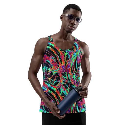 Fluorescent Rapture on a Men's Tank Top