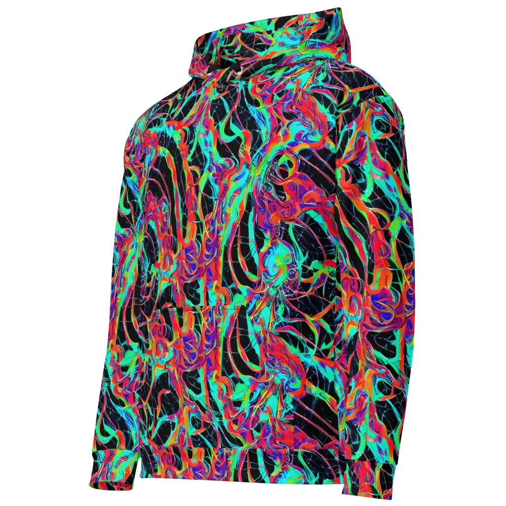 Fluorescent Rapture on Cotton Hoodie — Left Front