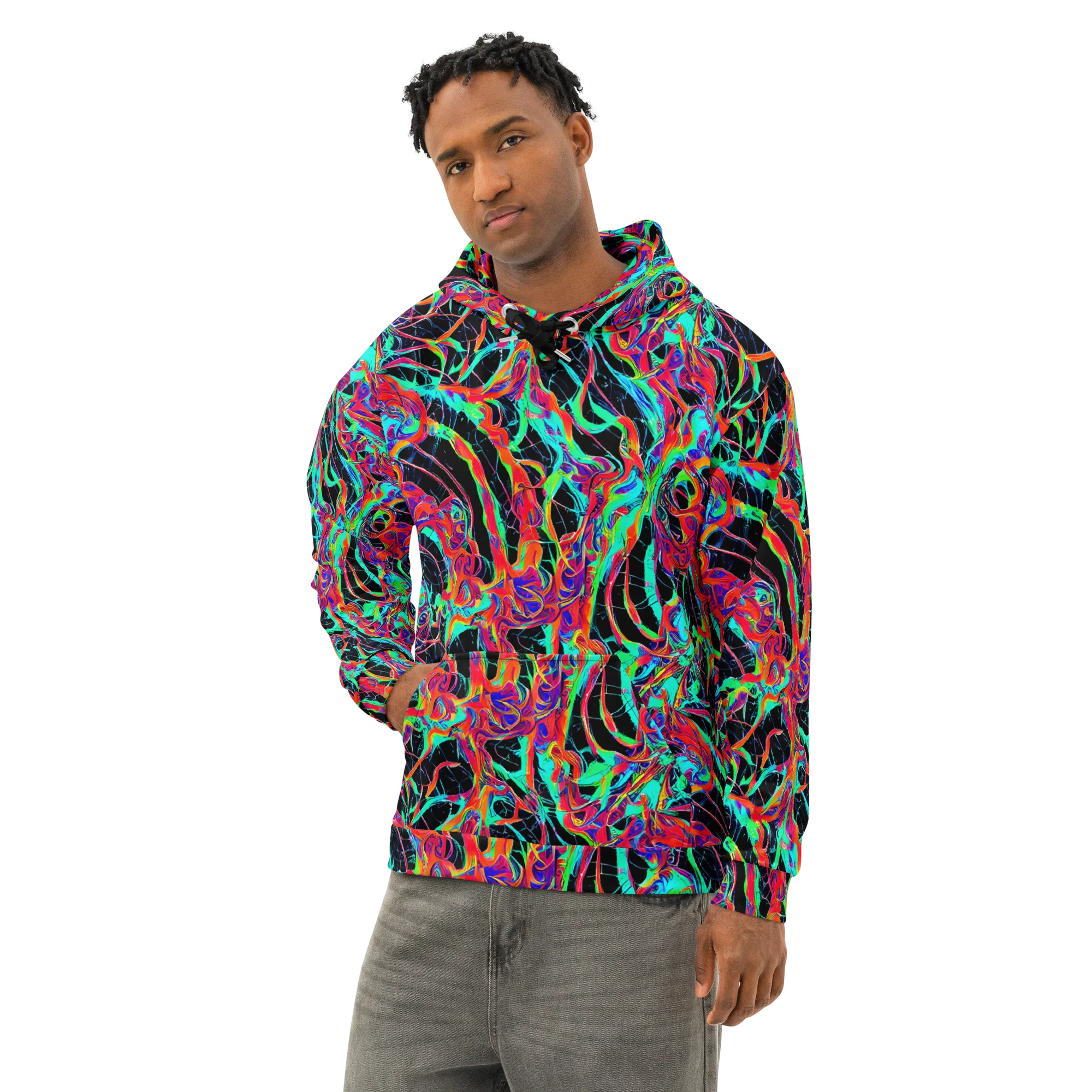 Fluorescent Rapture on Cotton Hoodie — Left Front