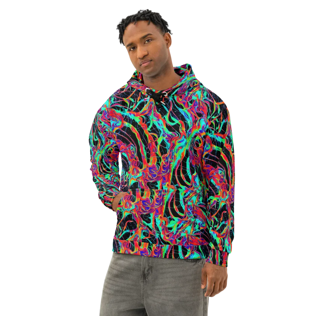 Fluorescent Rapture on Cotton Hoodie — Left Front