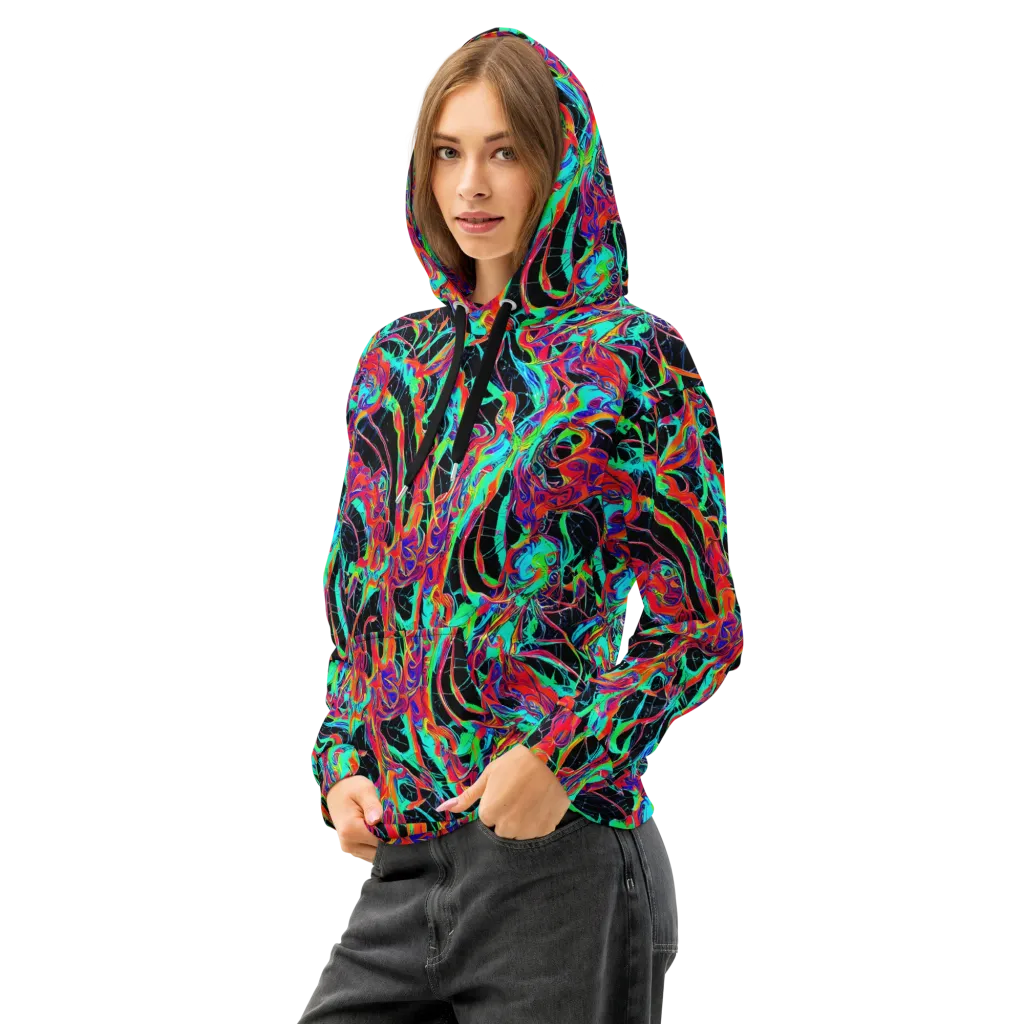 Fluorescent Rapture on Cotton Hoodie — Left Front