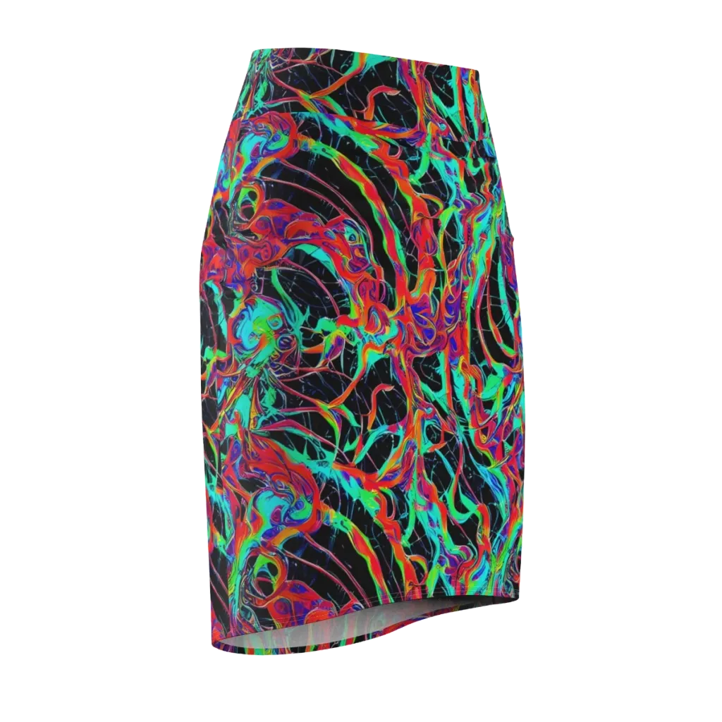 Fluorescent Rapture on Pencil Skirt — Front Side