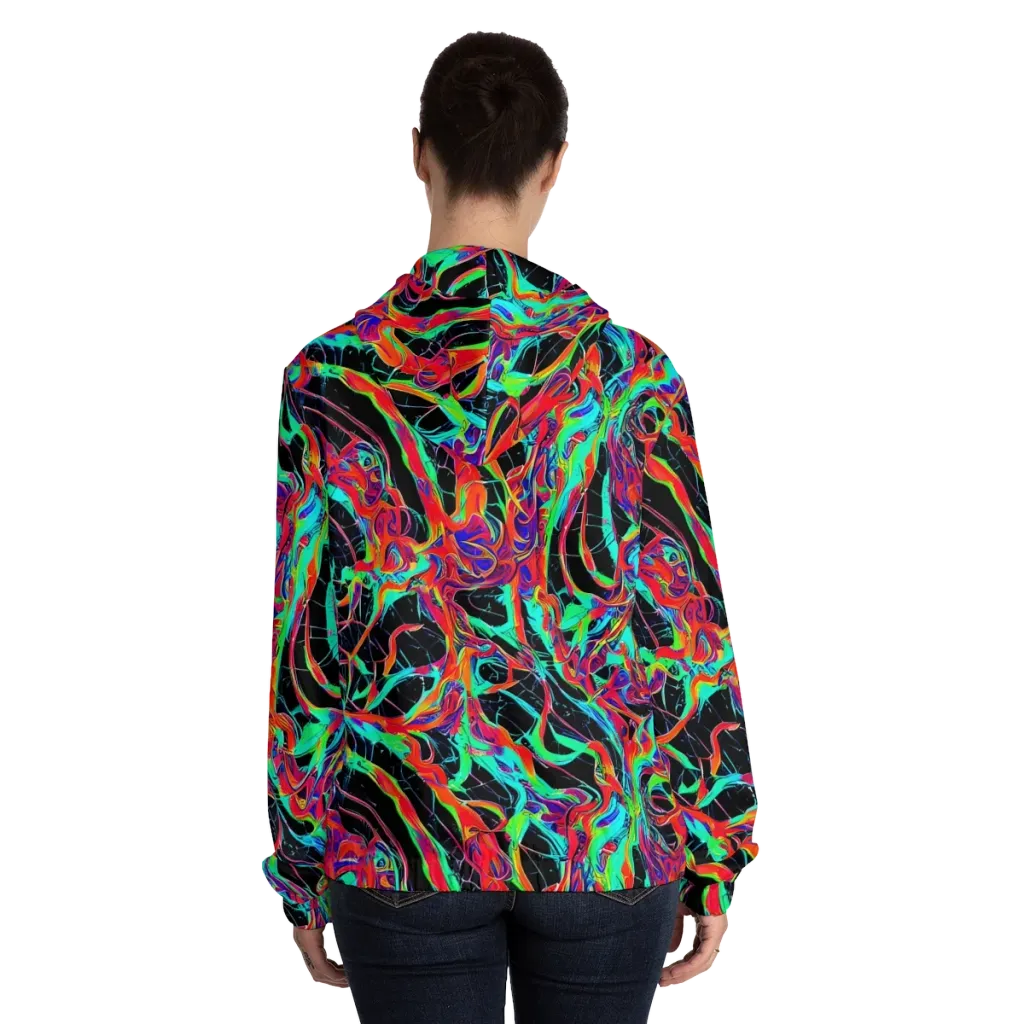 Fluorescent Rapture on Women's Full-Zip Hoodie — Back On Person