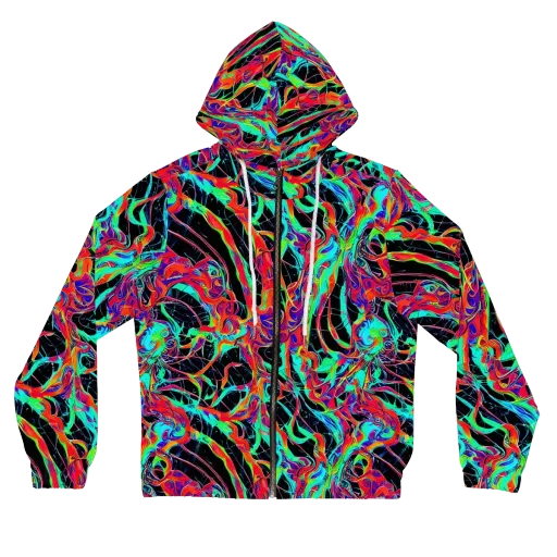 Fluorescent Rapture on a Women's Full-Zip Hoodie