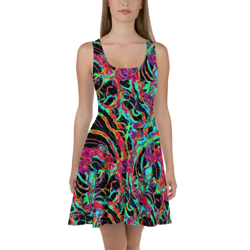 Fluorescent Rapture on a Skater Dress
