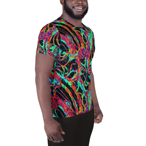 Fluorescent Rapture on a Men's Athletic T-Shirt