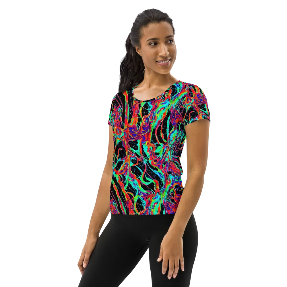 Fluorescent Rapture on Women's Athletic T-Shirt — Left