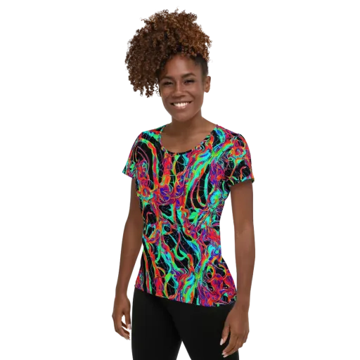 Fluorescent Rapture on a Women's Athletic T-Shirt
