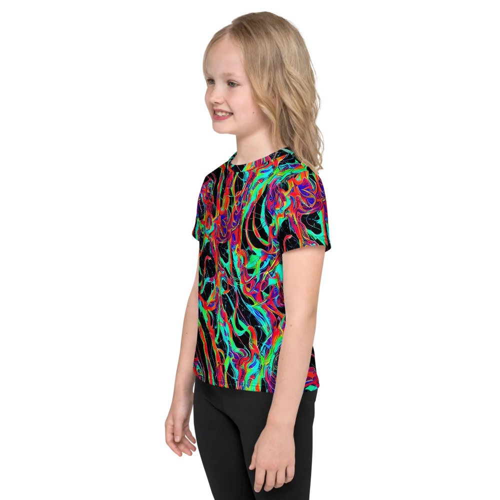 Fluorescent Rapture on Kids Crew Neck T-Shirt — Left
