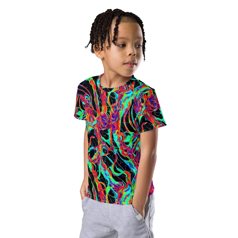 Fluorescent Rapture on Kids Crew Neck T-Shirt — Left Front