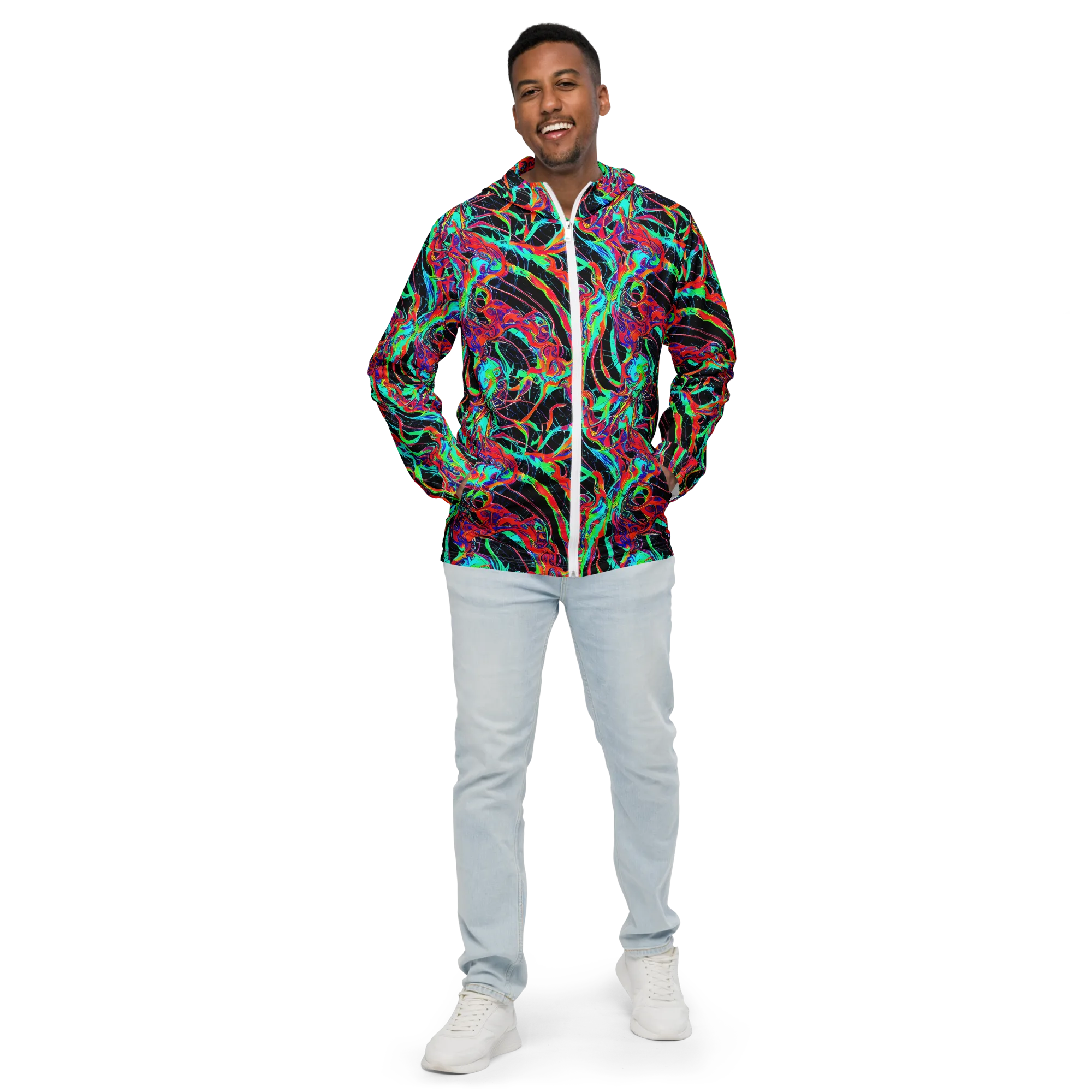 Fluorescent Rapture on Men's Windbreaker — Front