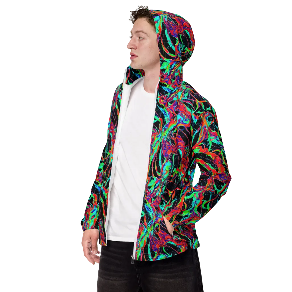 Fluorescent Rapture on Men's Windbreaker — Left Front