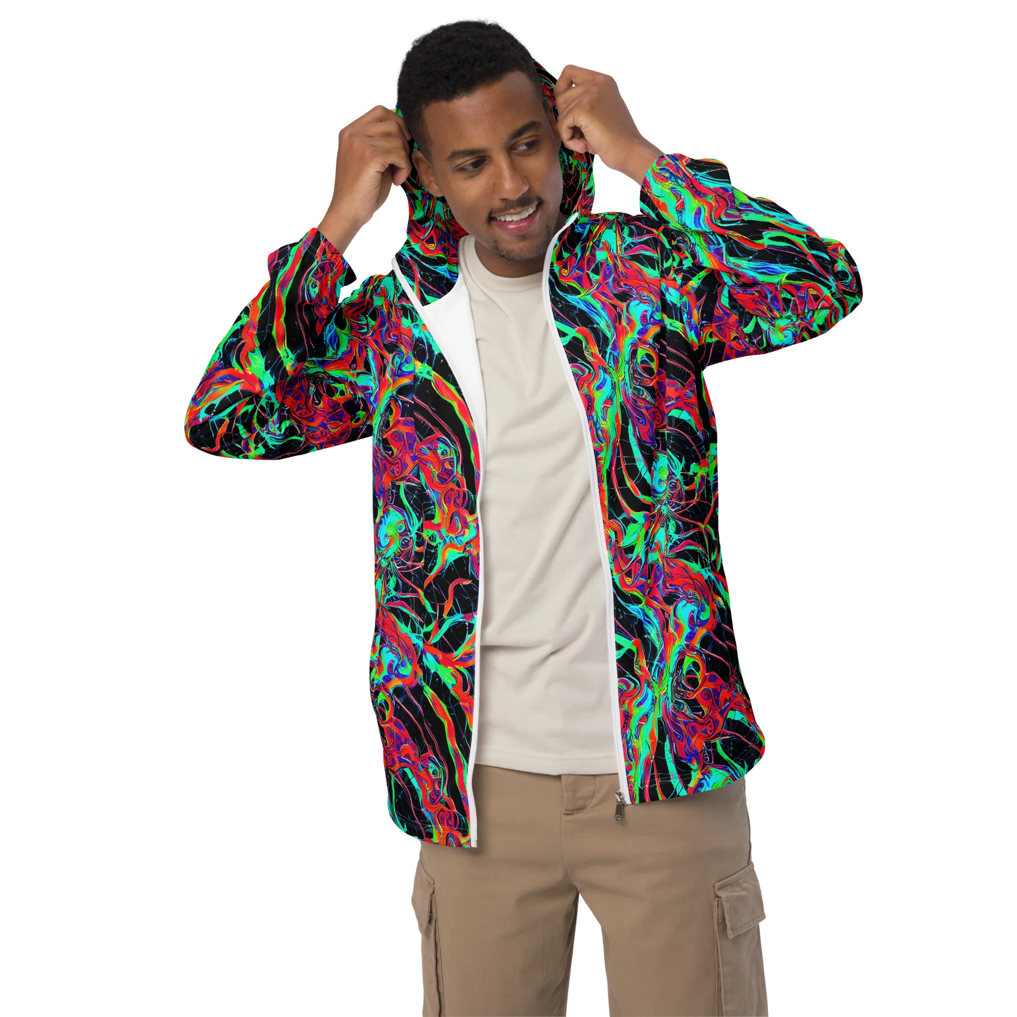 Fluorescent Rapture on Men's Windbreaker — Front