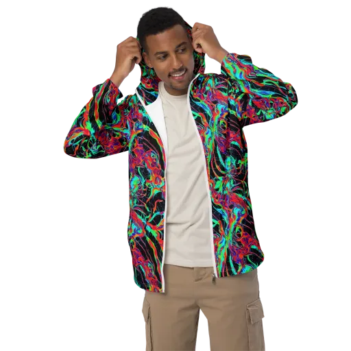 Fluorescent Rapture on a Men's Windbreaker