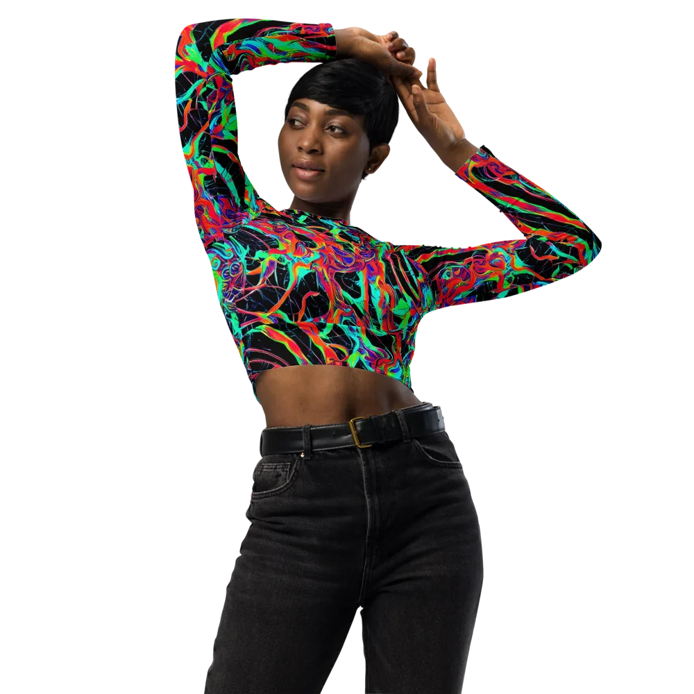 Fluorescent Rapture on Long Sleeve Crop Top — Front