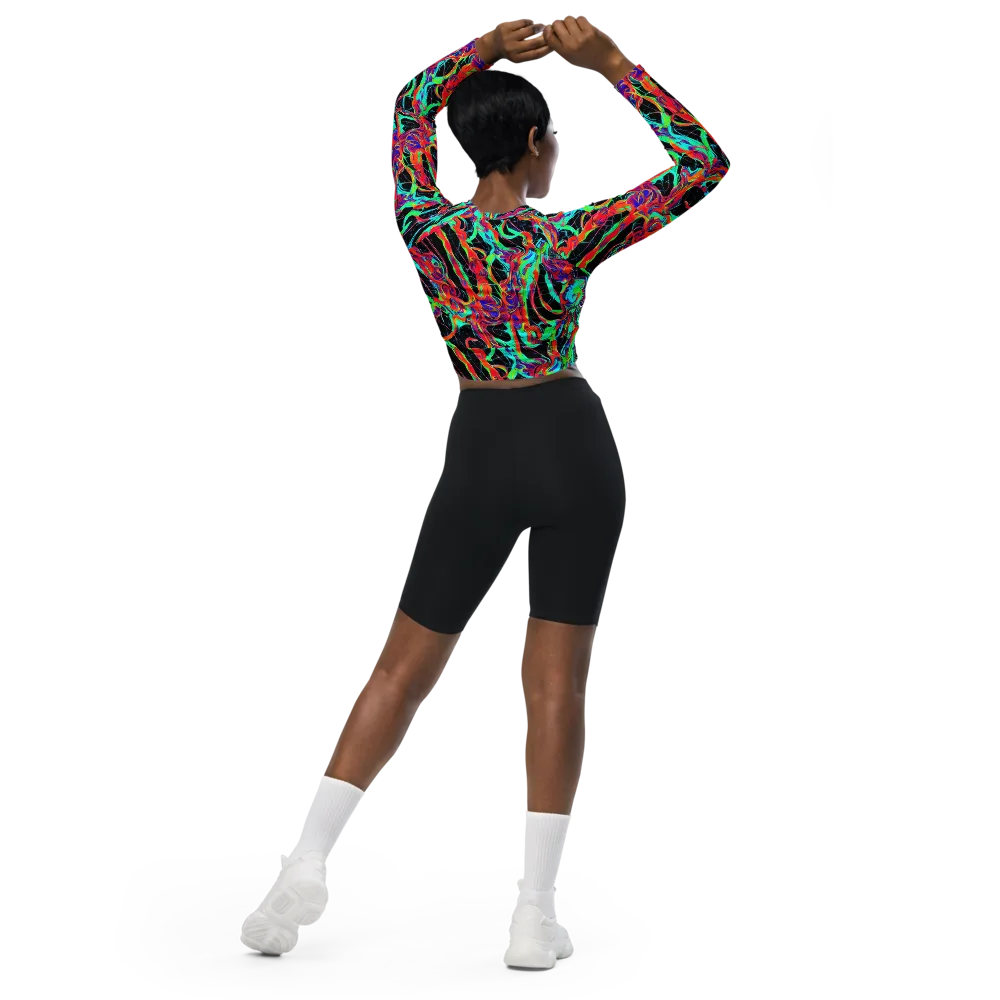 Fluorescent Rapture on Long Sleeve Crop Top — Back