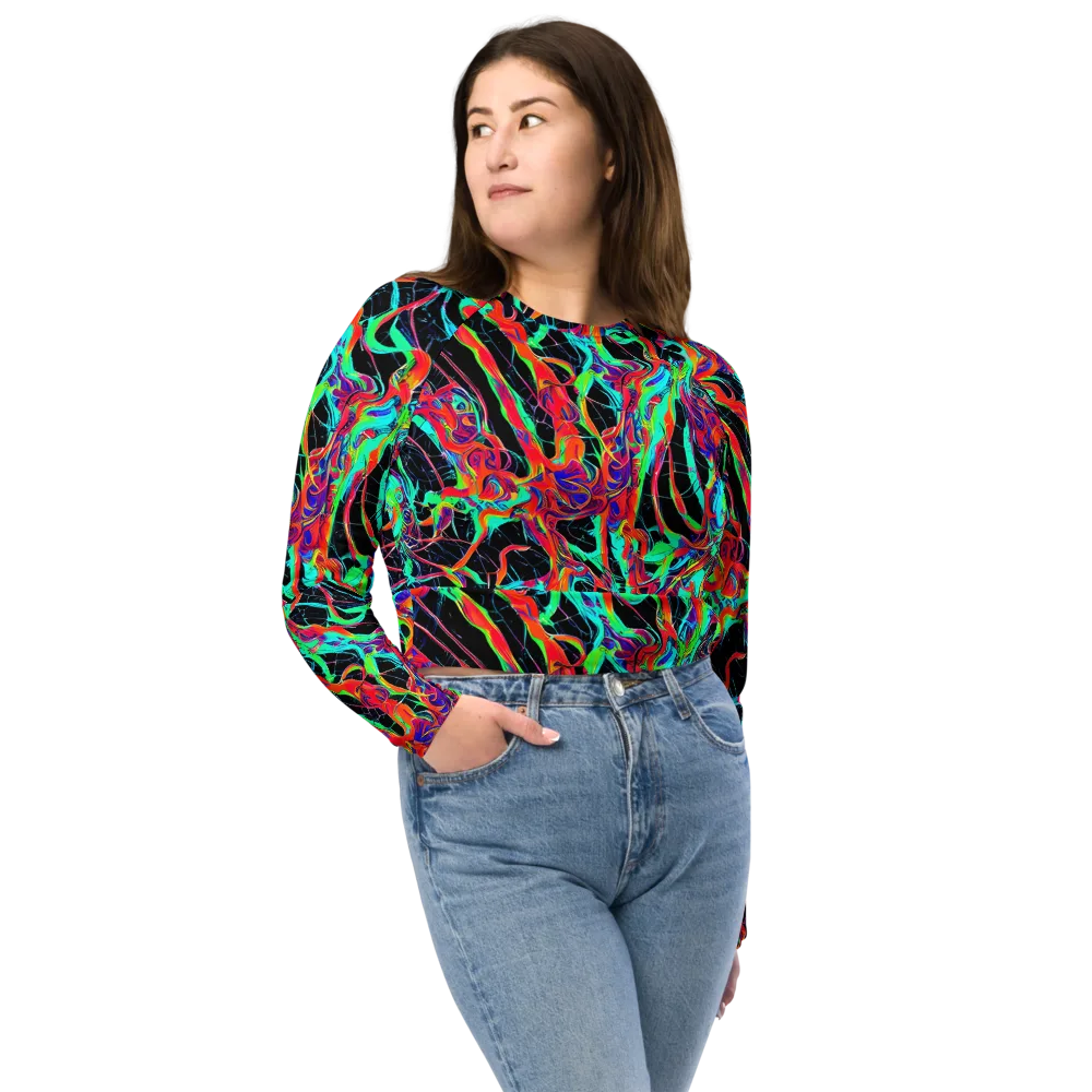 Fluorescent Rapture on Long Sleeve Crop Top — Front
