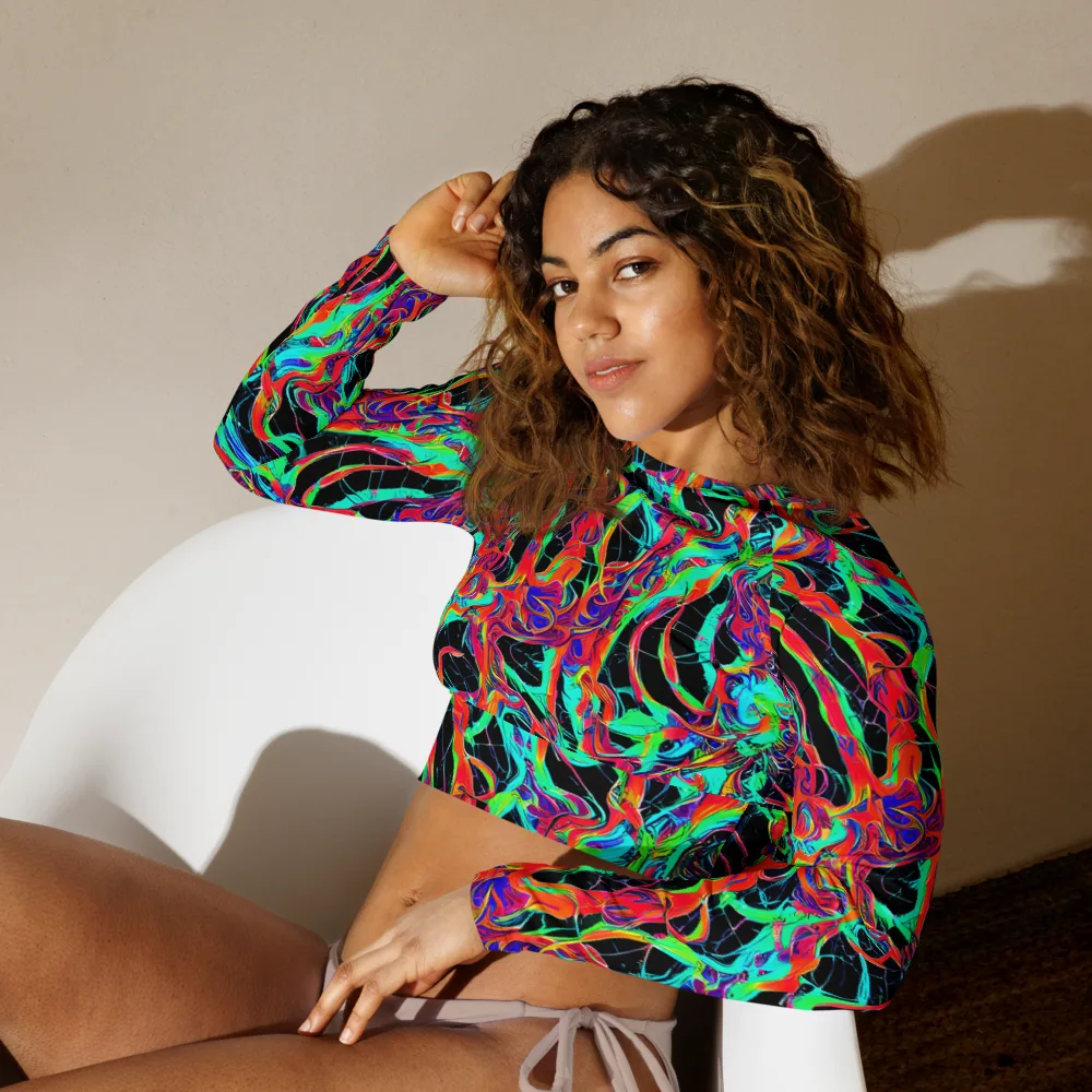 Fluorescent Rapture on Long Sleeve Crop Top — Left Front