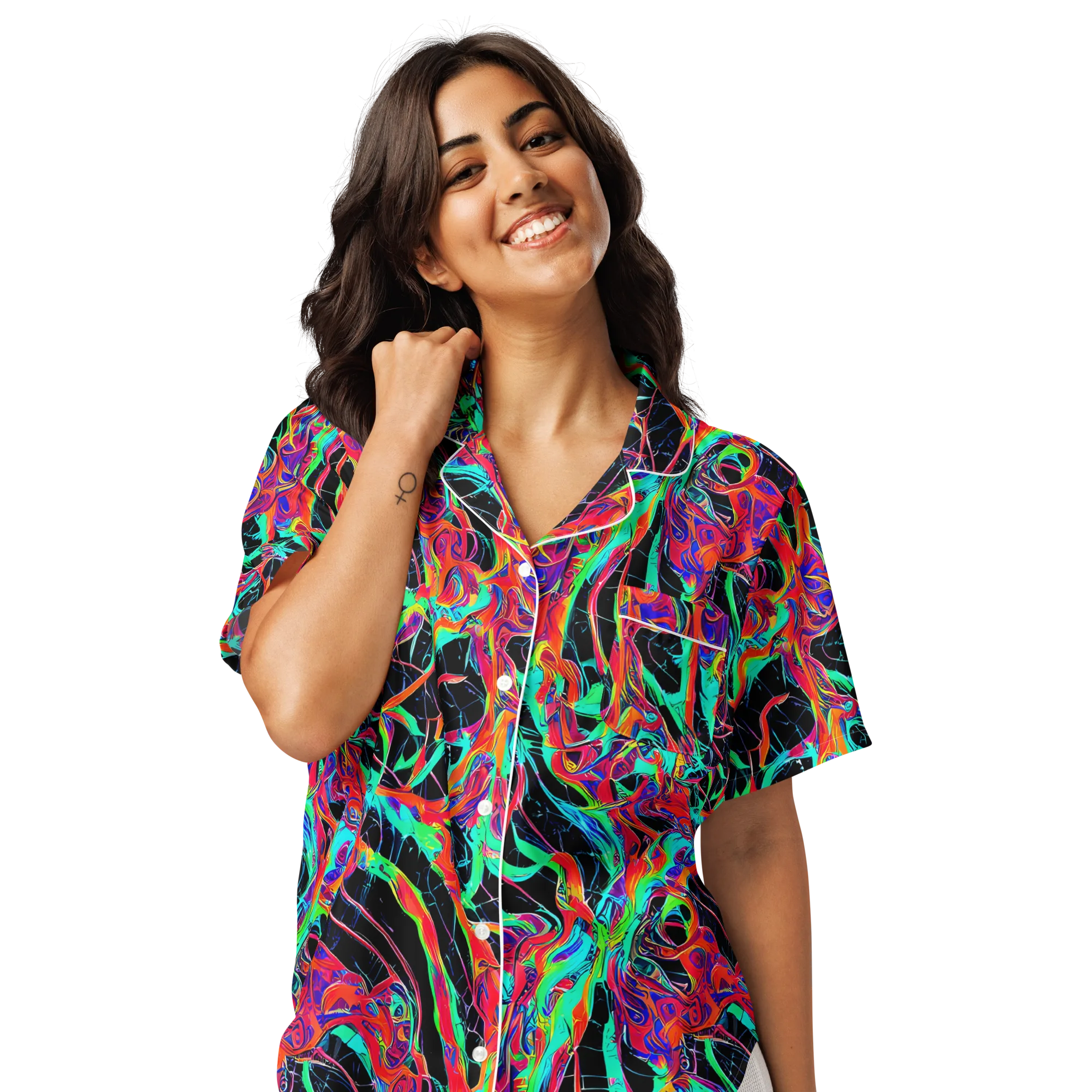 Fluorescent Rapture on Women's Short Sleeve Pajama Top — Front