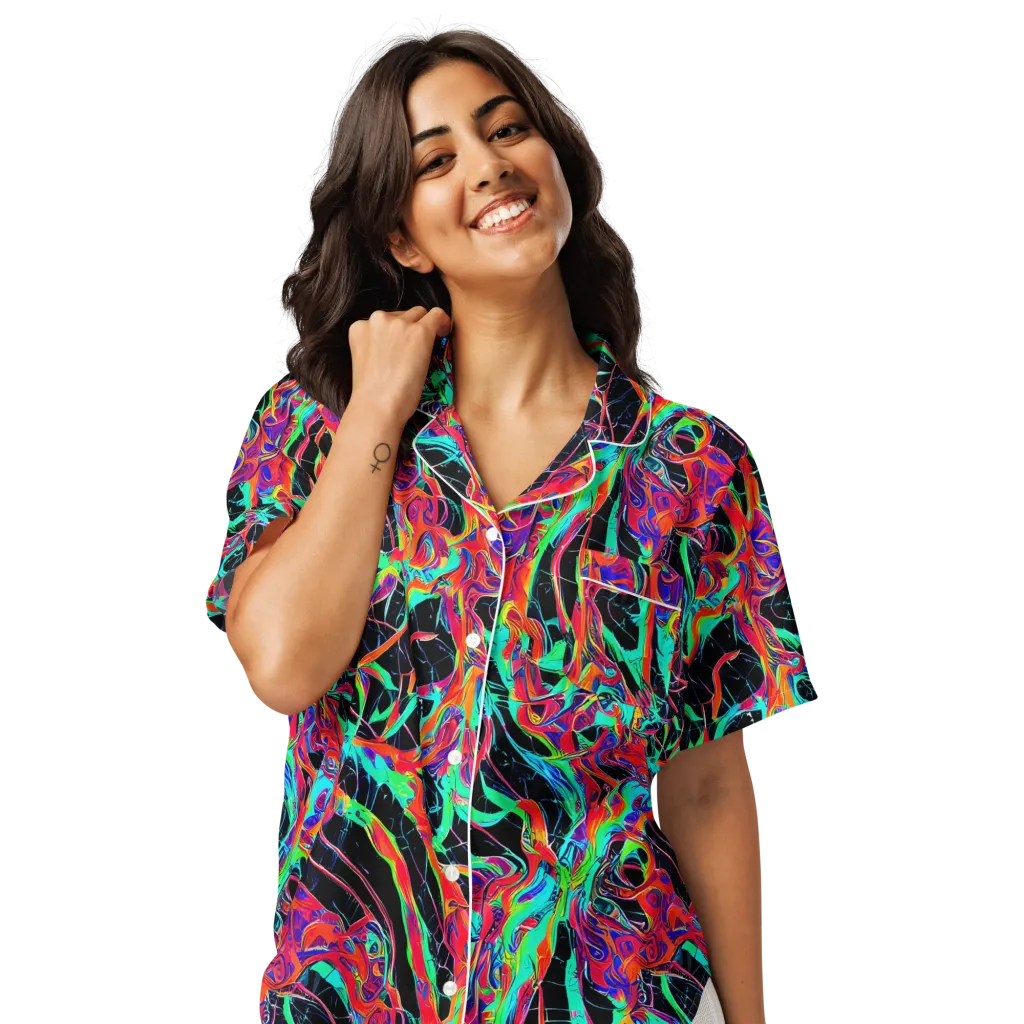 Fluorescent Rapture on Women's Short Sleeve Pajama Top — Front