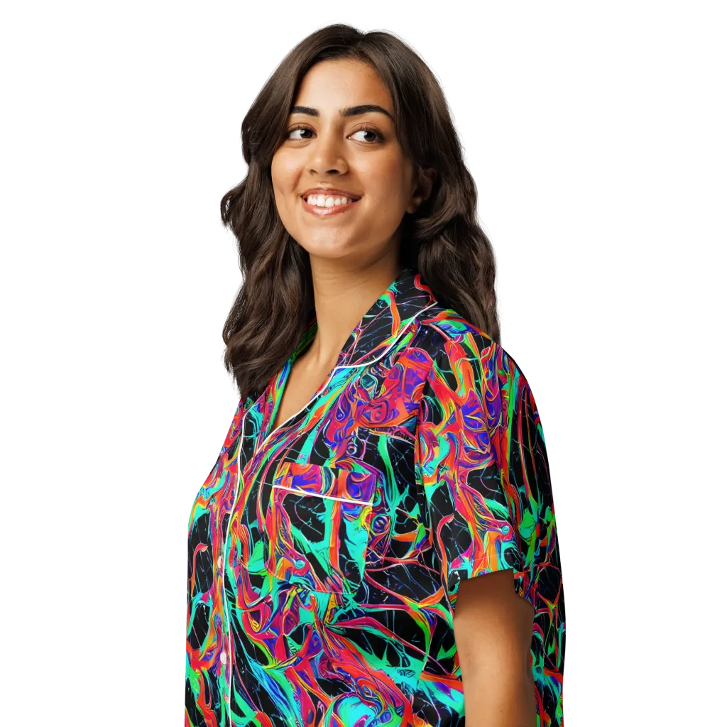 Fluorescent Rapture on Women's Short Sleeve Pajama Top — Left Front