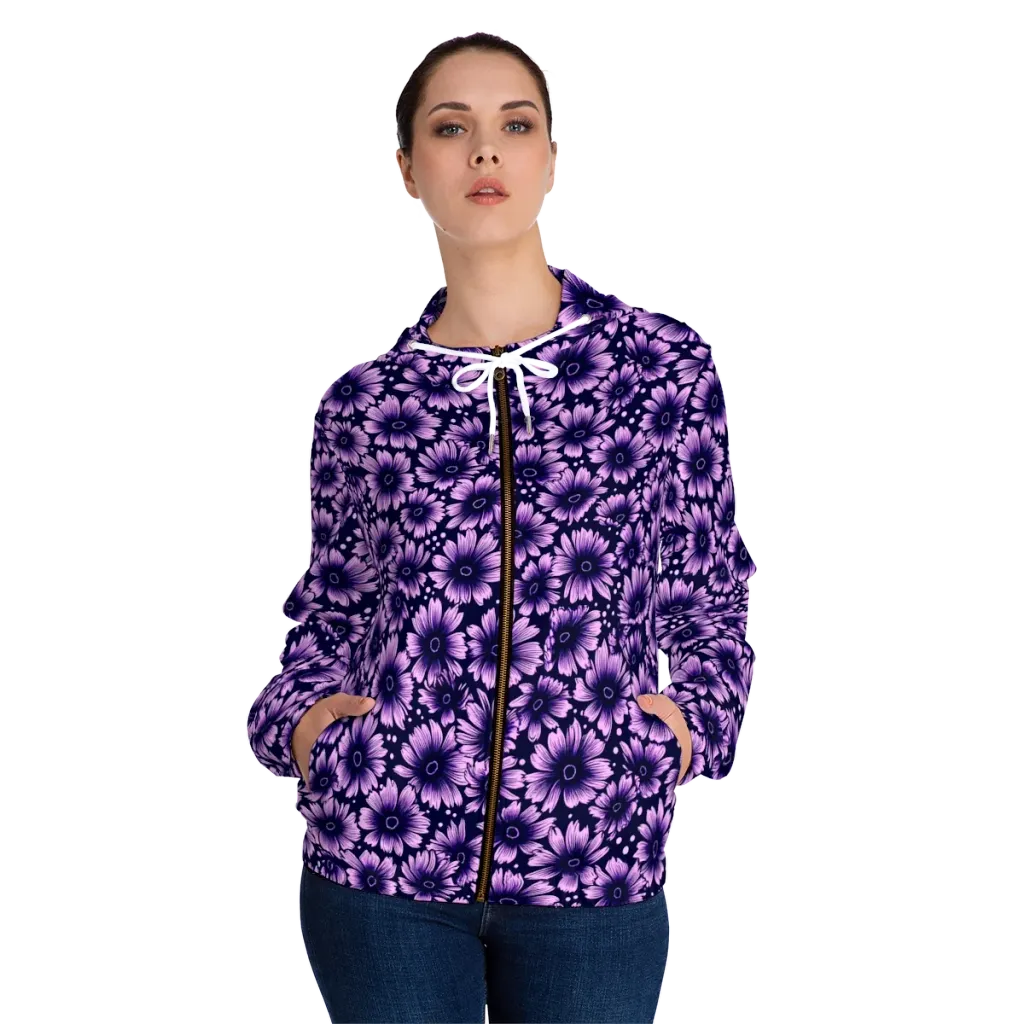 Violet Afterglow on Women's Full-Zip Hoodie — Front On Person