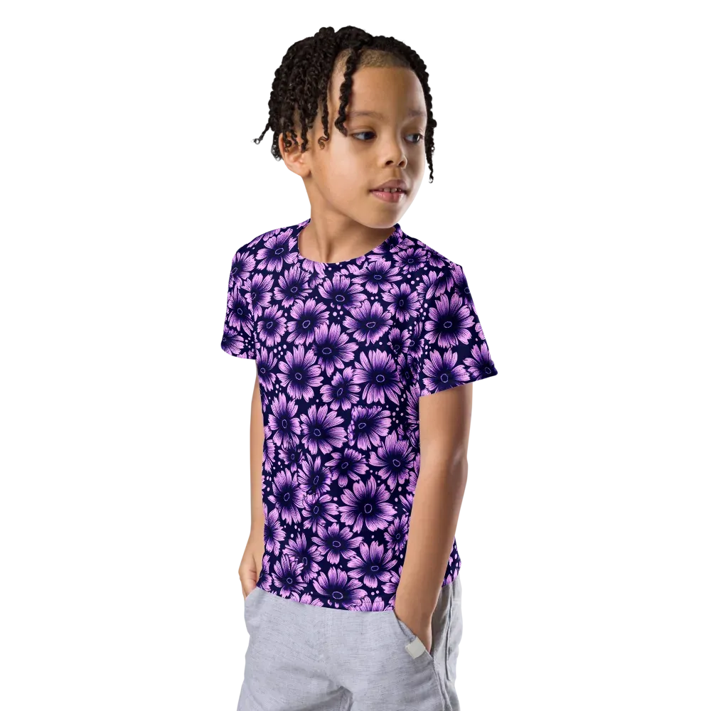 Violet Afterglow on Kids Crew Neck T-Shirt — Left Front