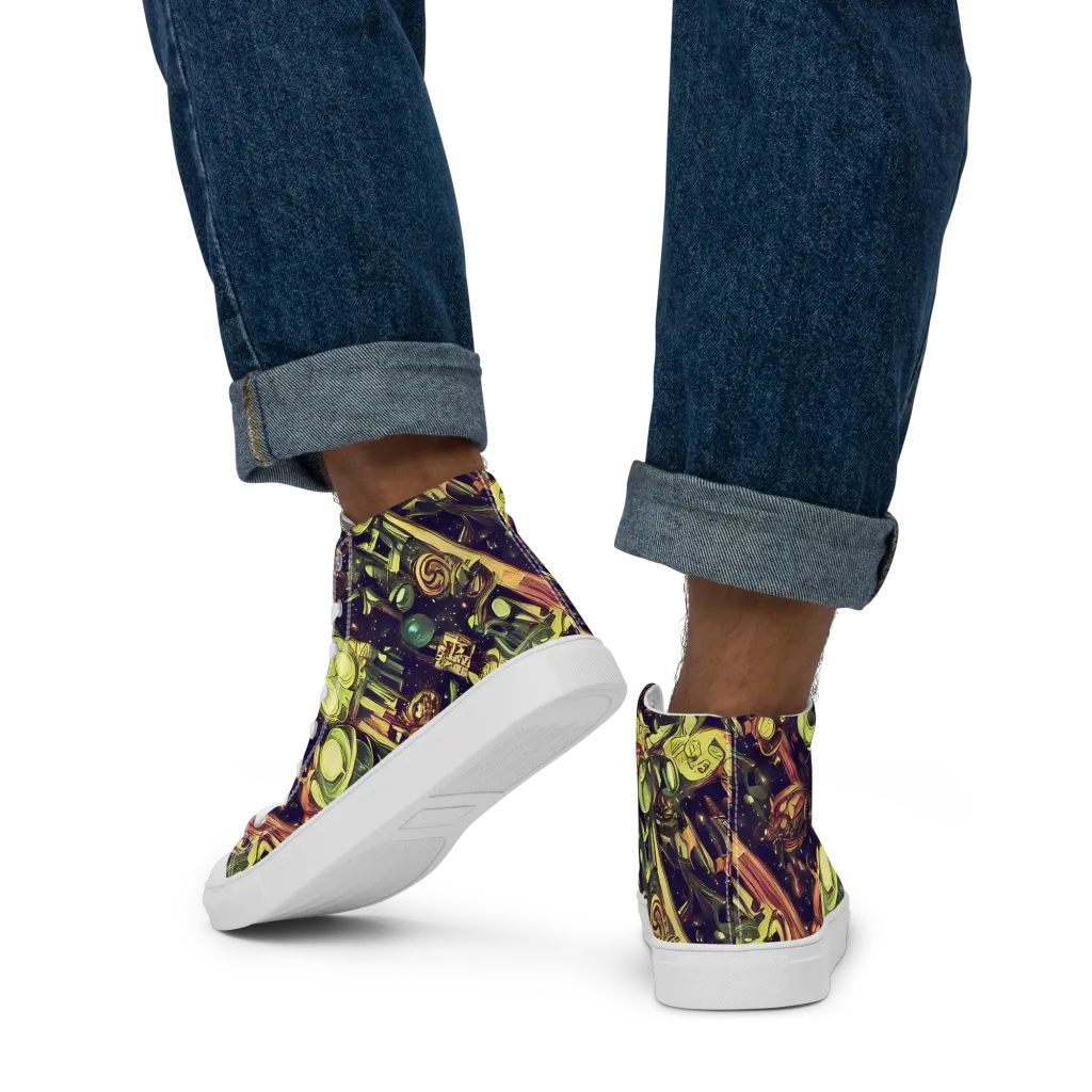 Cosmic Crawlers on Men's High Top Canvas Shoes — Back