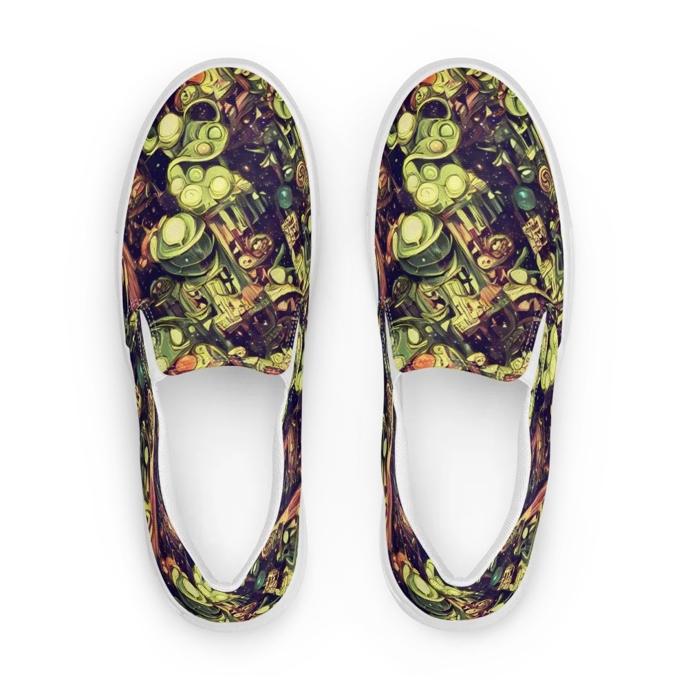 Cosmic Crawlers on Men's Slip-On Canvas Shoes — Front