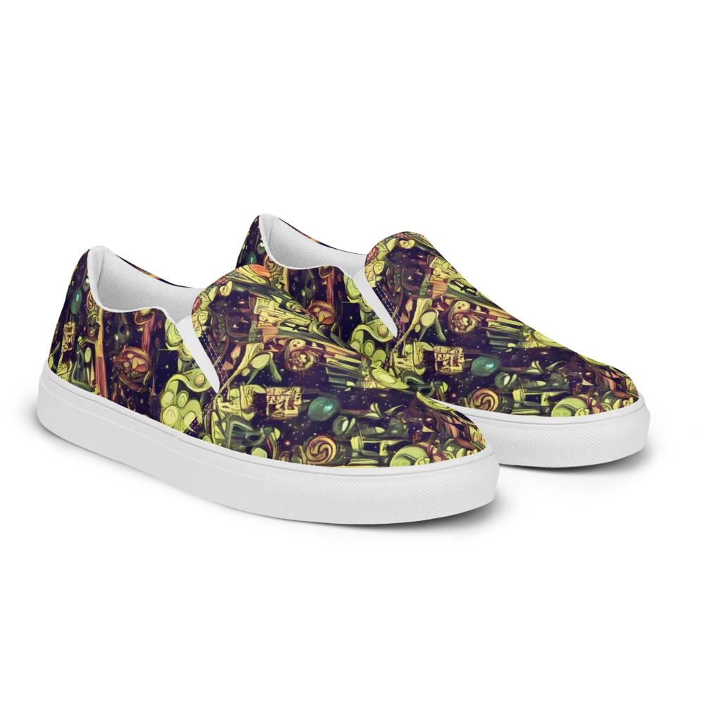 Cosmic Crawlers on Men's Slip-On Canvas Shoes — Right Front