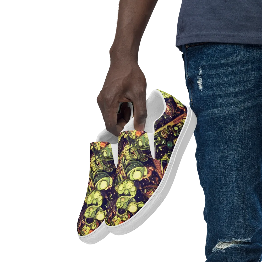 Cosmic Crawlers on Men's Slip-On Canvas Shoes — Left Front