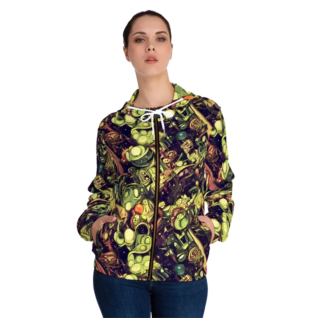 Cosmic Crawlers on Women's Full-Zip Hoodie — Front On Person