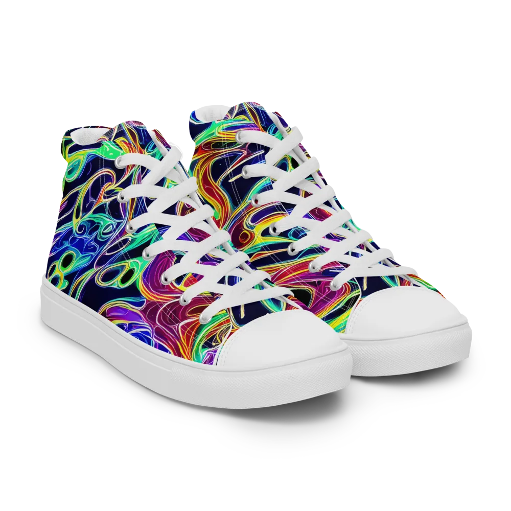 Electric Currents on Men's High Top Canvas Shoes — Right Front