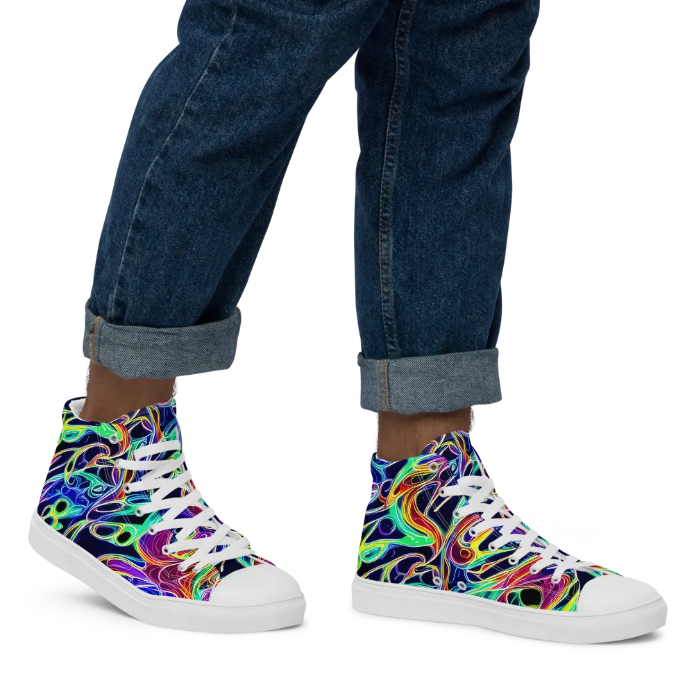Electric Currents on Men's High Top Canvas Shoes — Right