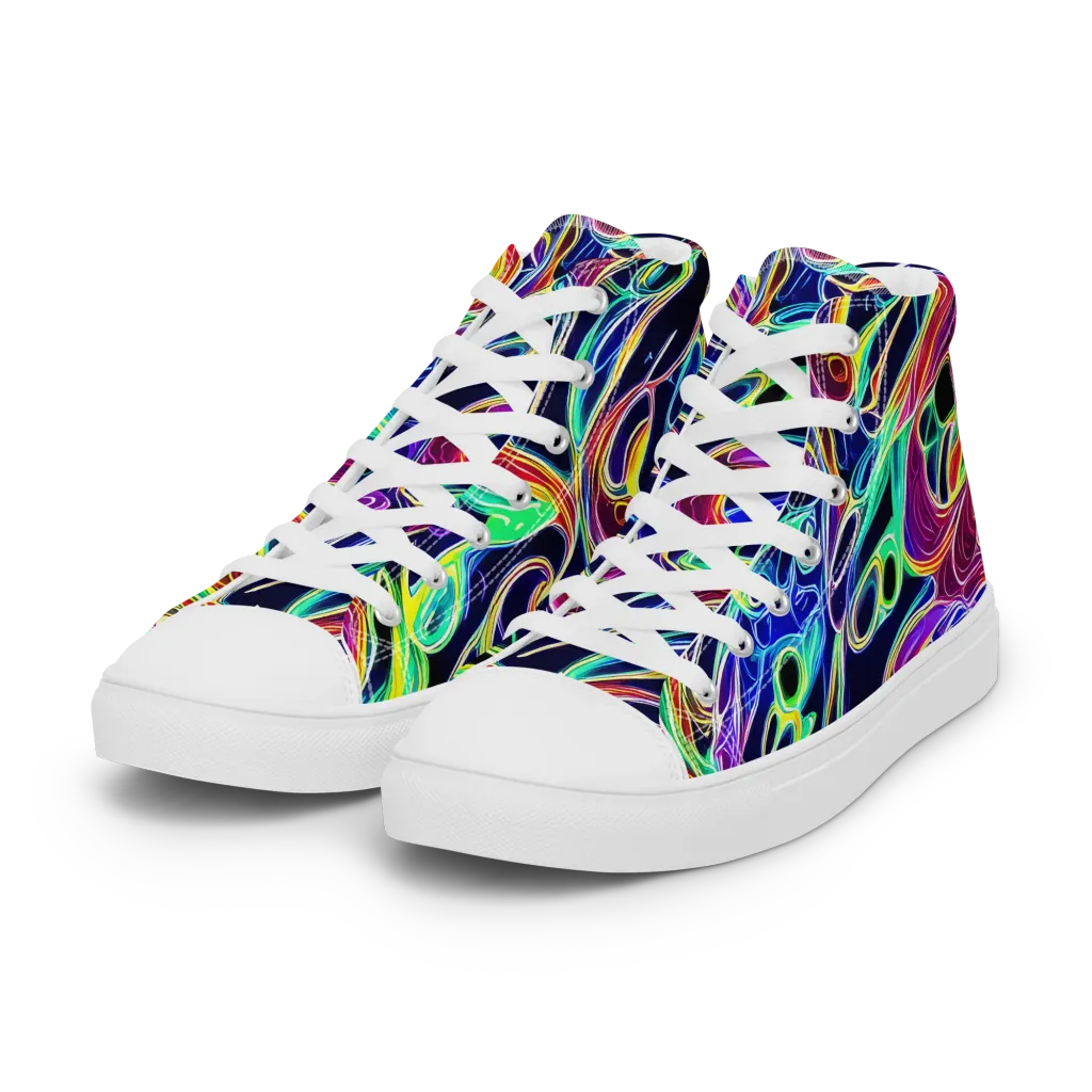 Electric Currents on Women's High Top Canvas Shoes — Left Front