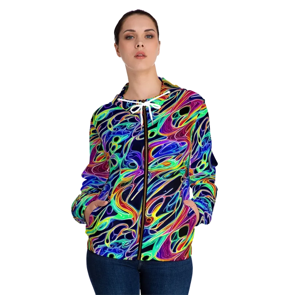 Electric Currents on Women's Full-Zip Hoodie — Front On Person