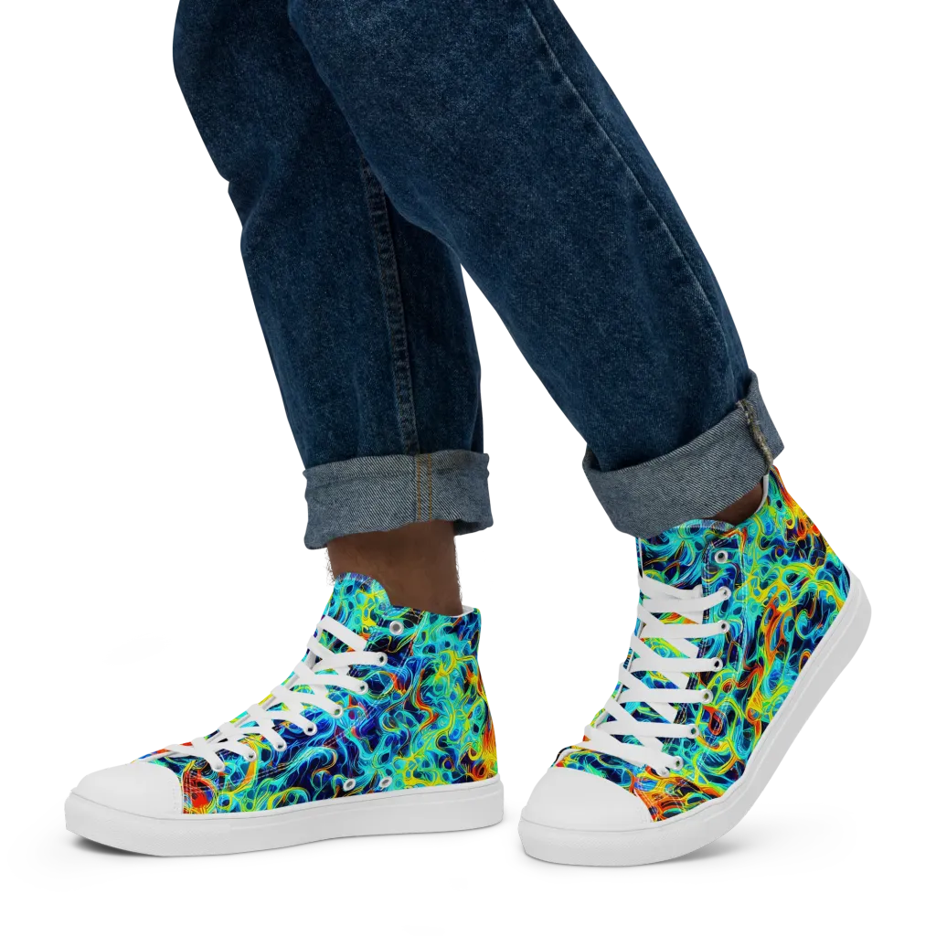 Liquid Frequency on Men's High Top Canvas Shoes — Left