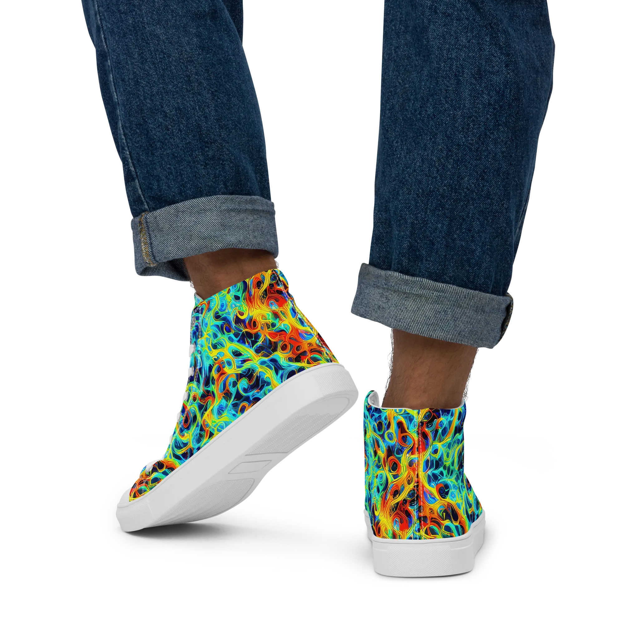 Liquid Frequency on Men's High Top Canvas Shoes — Back