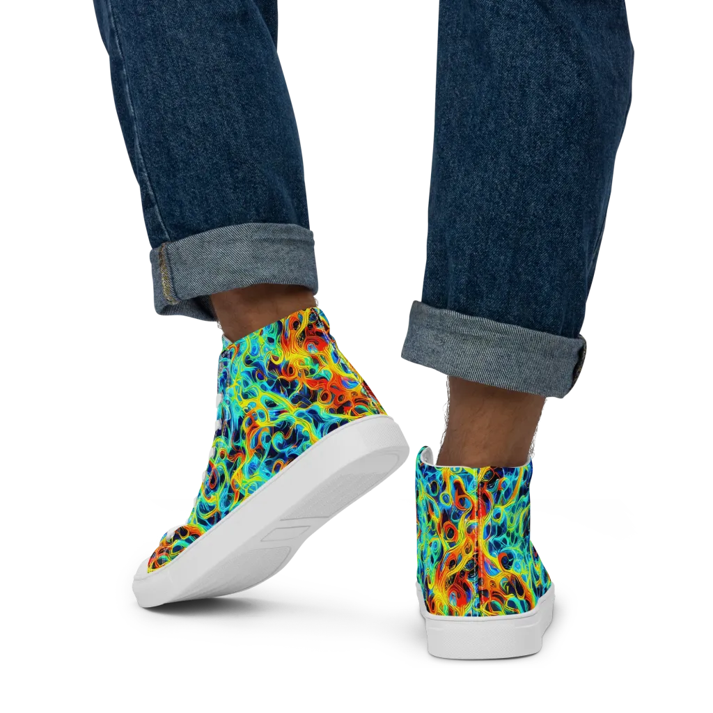 Liquid Frequency on Men's High Top Canvas Shoes — Back