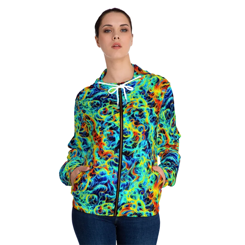 Liquid Frequency on Women's Full-Zip Hoodie — Front On Person