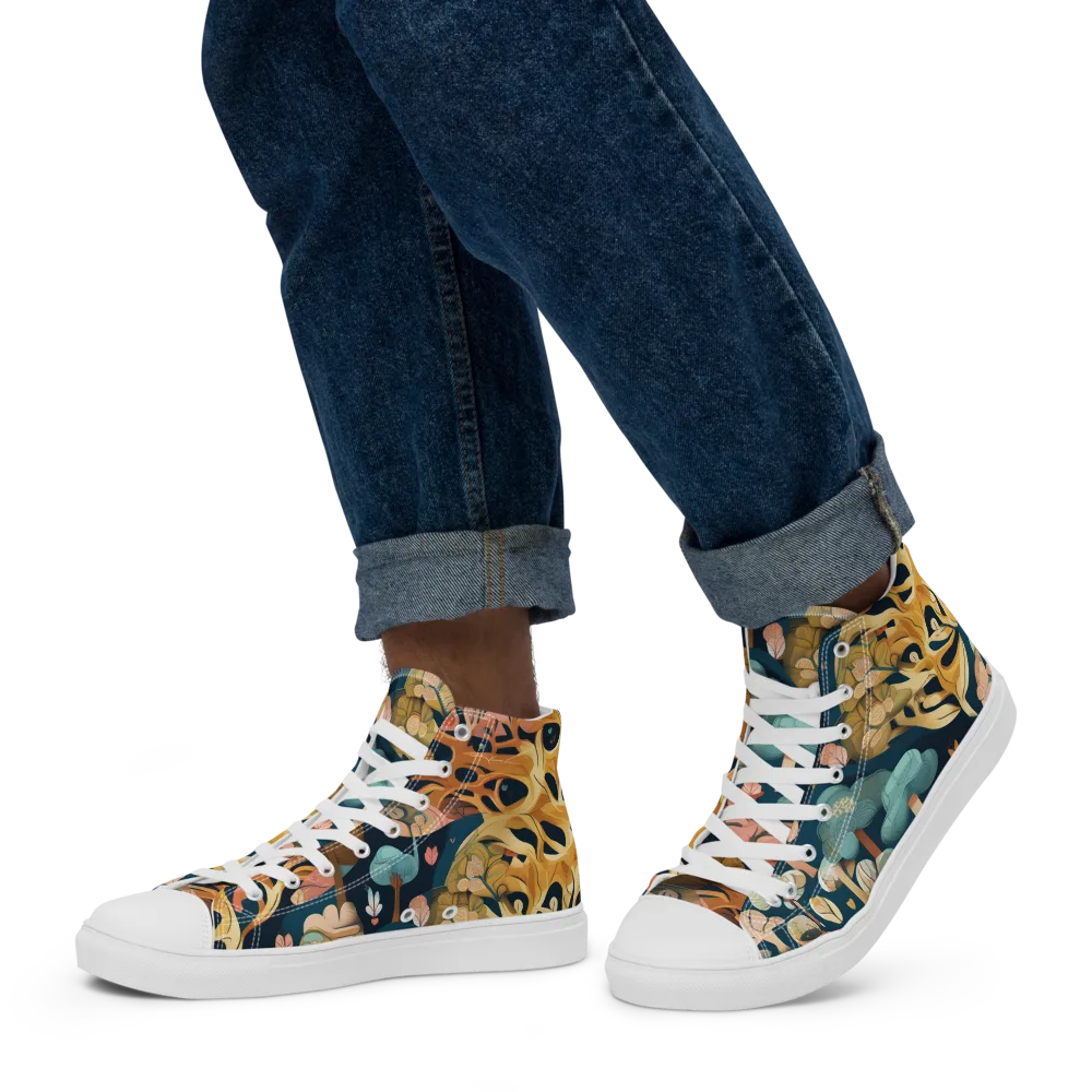 Midnight Mycelium on Men's High Top Canvas Shoes — Left