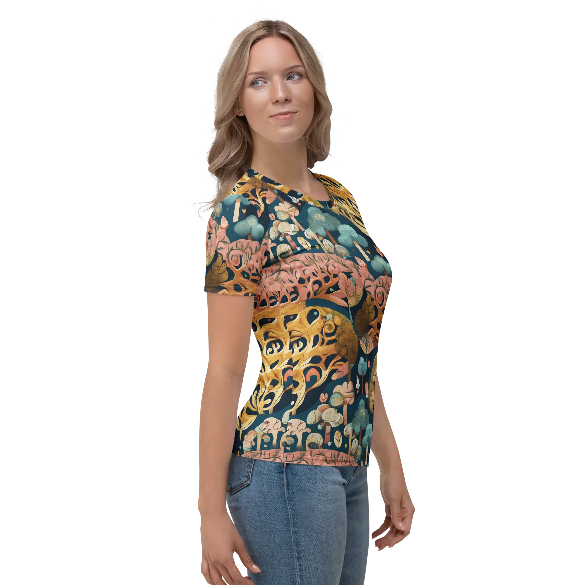 Midnight Mycelium on Women's Crew Neck T-Shirt — Right
